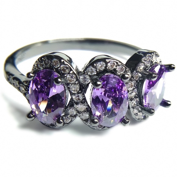 Jewelry - 18K Black Gold Plated Amethyst CZ Ring